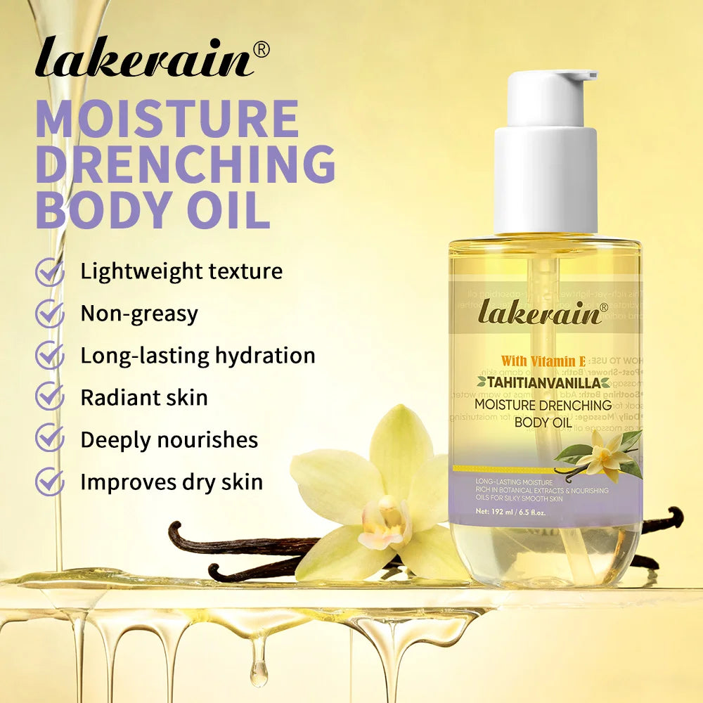 Vanilla Scented Moisturizing Body Oil for Dry Skin Hydration