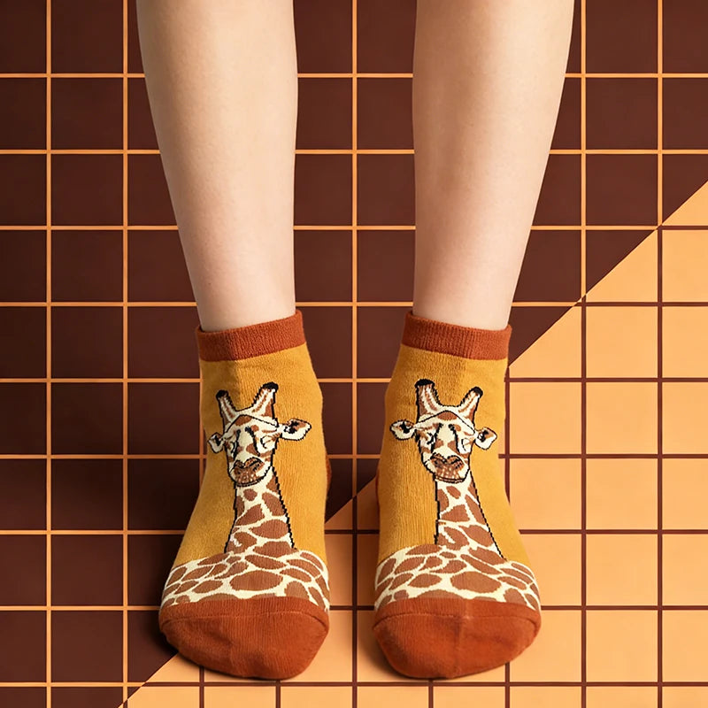 Cotton Giraffe Print Ankle Socks - 1