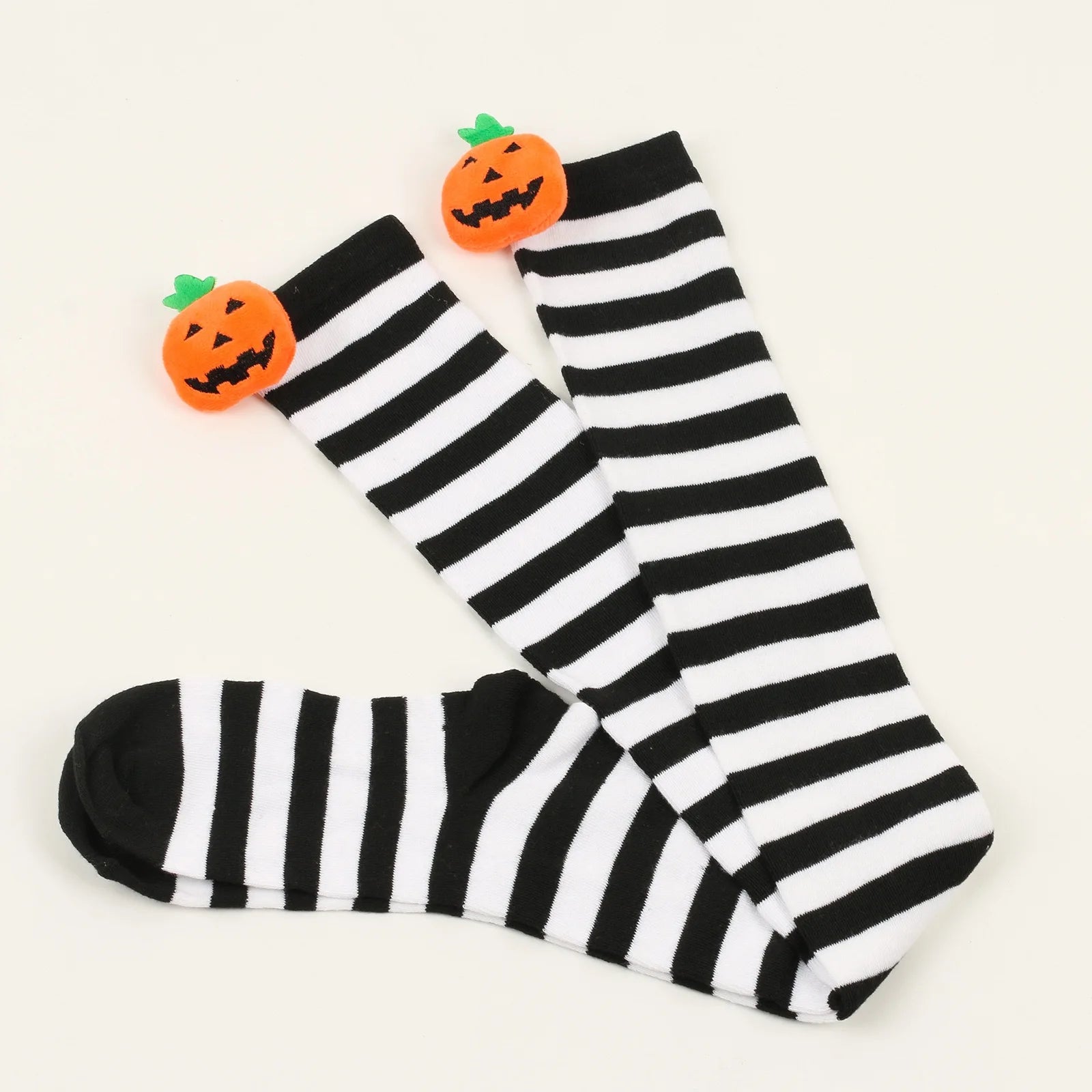 Polyester Striped Pumpkin Over The Knee Socks - 5
