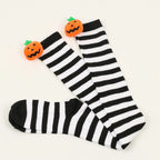 Polyester Striped Pumpkin Over The Knee Socks