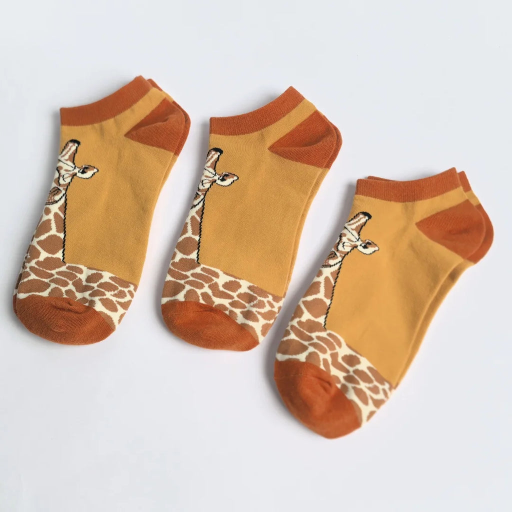 Cotton Blend Giraffe Print Ankle Socks