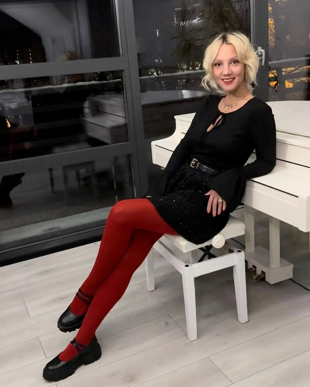 Solid Polyester Elastane Slim Fit Pantyhose Tights