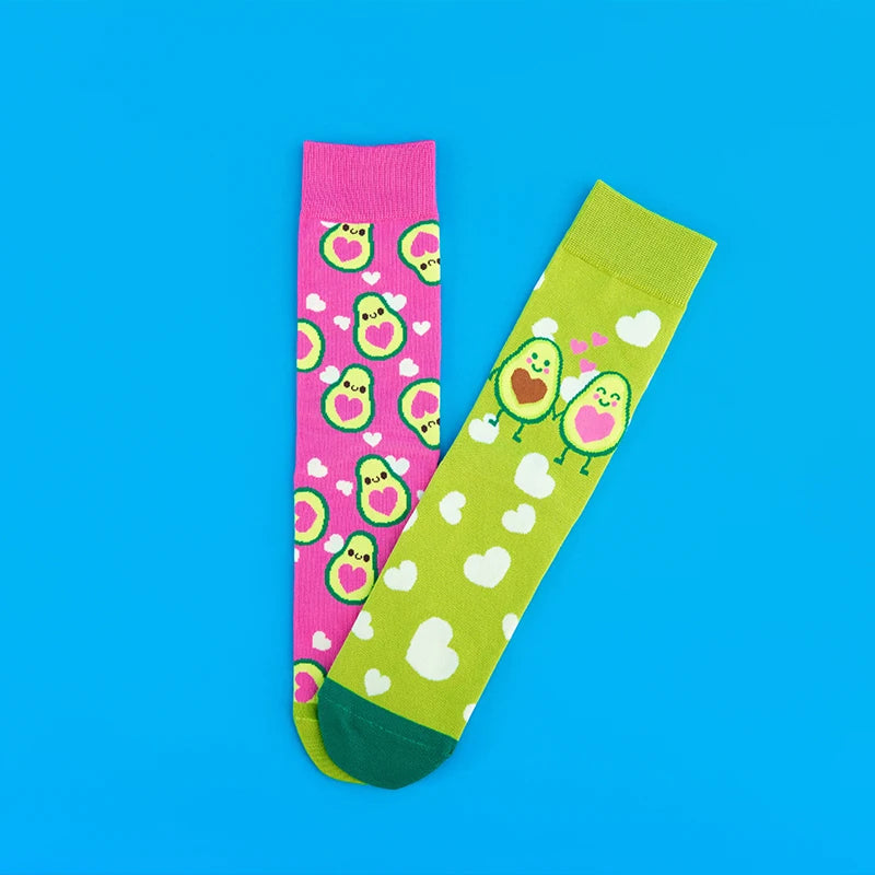 Avocado Heart Print Cotton Blend Mid Calf Socks - 5