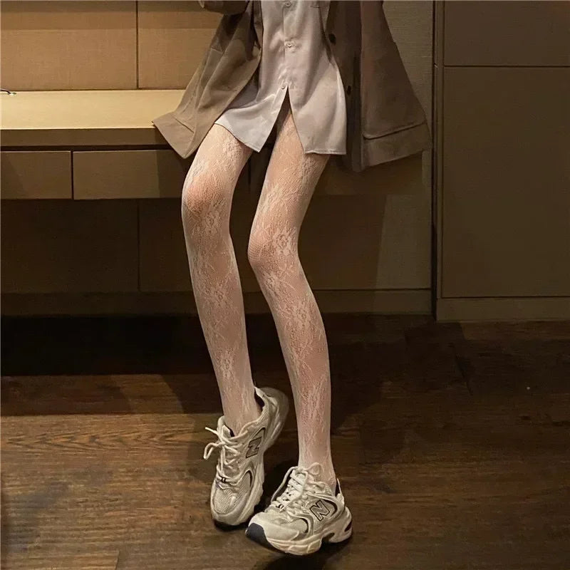 Floral Nylon Pantyhose Breathable Lace Tights