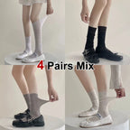 Lace Trimmed Polyester Elastane Casual Mid Tube Socks