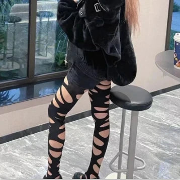 Distressed Knit Stockings Gothic Torn Tights