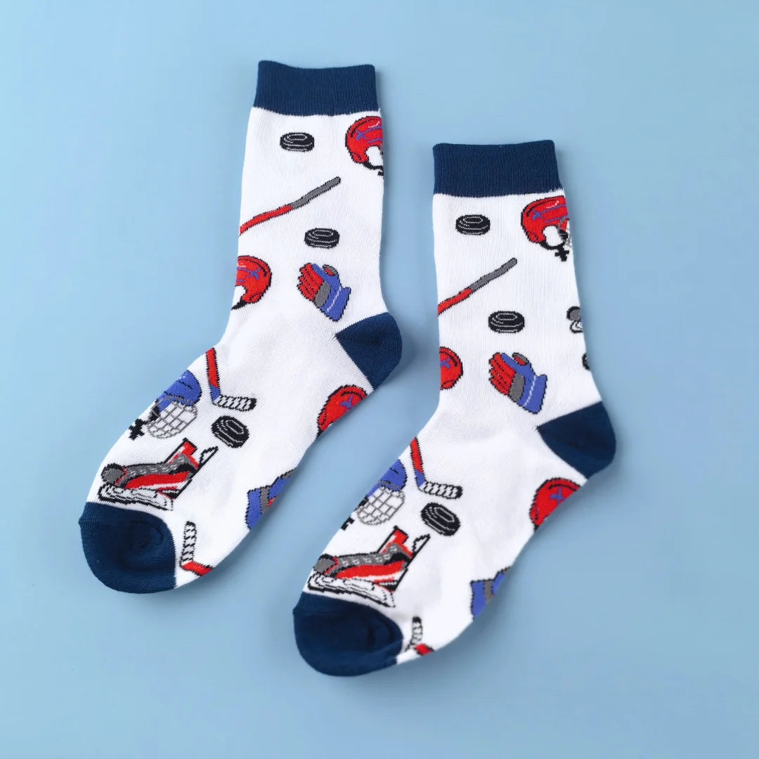 Polyester Elastane Ice Hockey Print Mid Calf Socks - 2