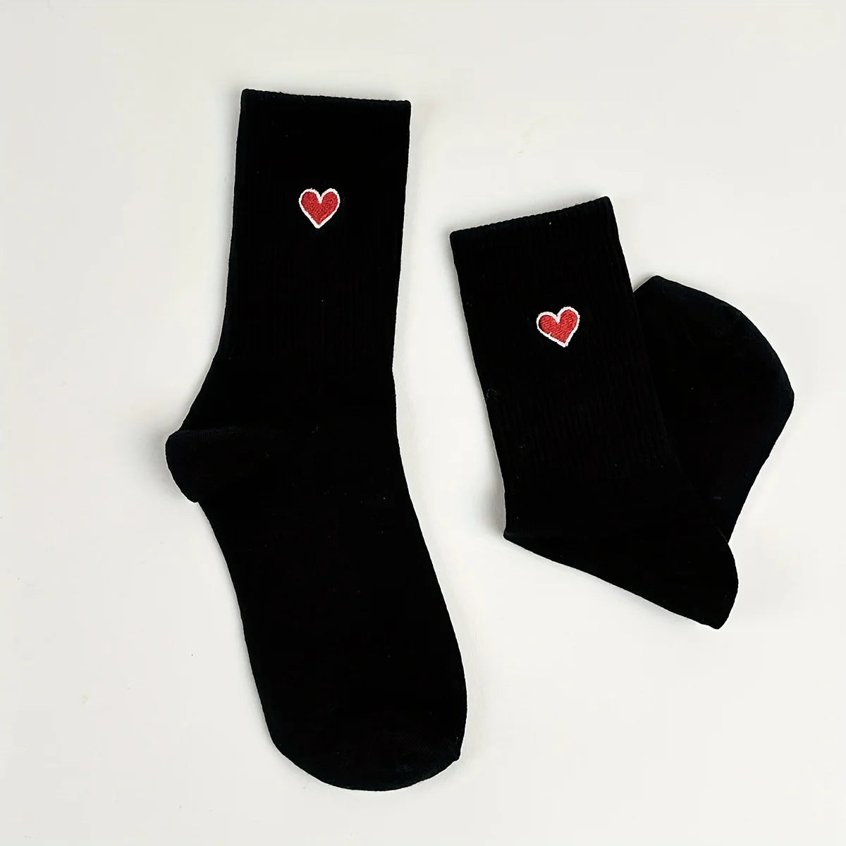 Cotton Blend Embroidered Heart Mid Calf Socks - 2