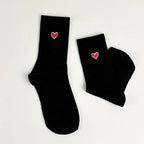 Cotton Blend Embroidered Heart Mid Calf Socks