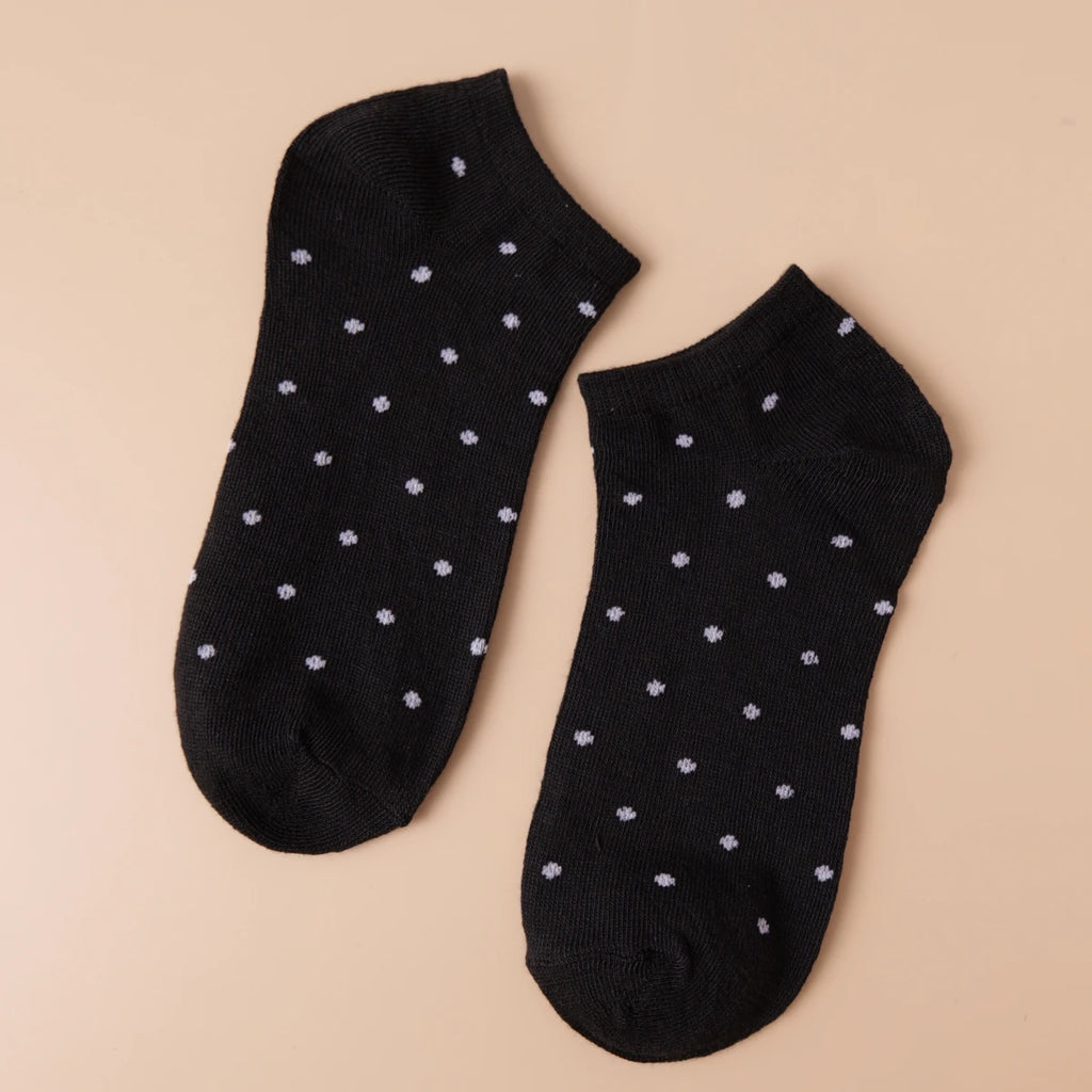 Polyester Elastane Knit Ankle Socks Dot Pattern