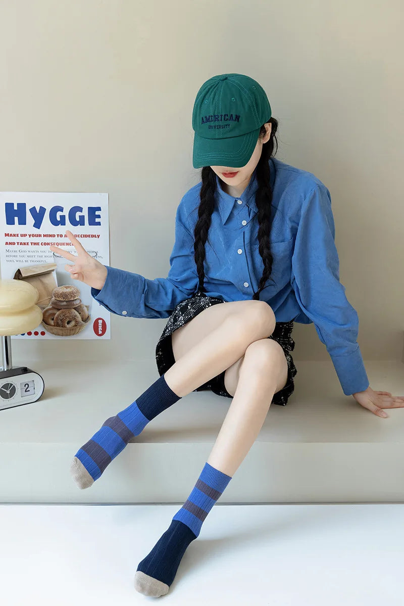Striped Cotton Middle Tube Casual Socks - 11