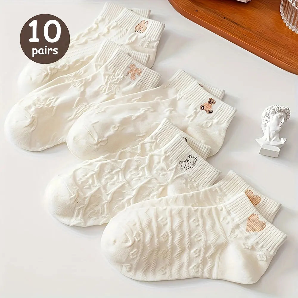 Polyester Elastane Teddy Bear Print Casual Ankle Socks for Women