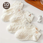 Polyester Elastane Teddy Bear Print Casual Ankle Socks for Women
