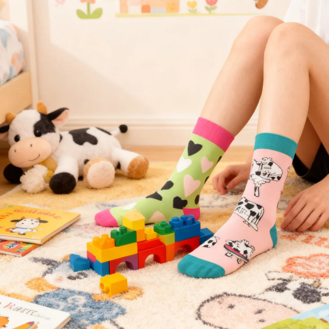 Cotton Blend Dancing Cow Print Casual Socks - 3