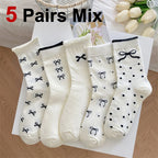 Polyester Elastane Bow Tie Casual Middle Tube Socks