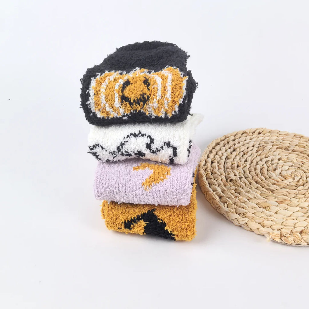 Halloween Pattern Coral Velvet Floor Socks Women Casual Knit
