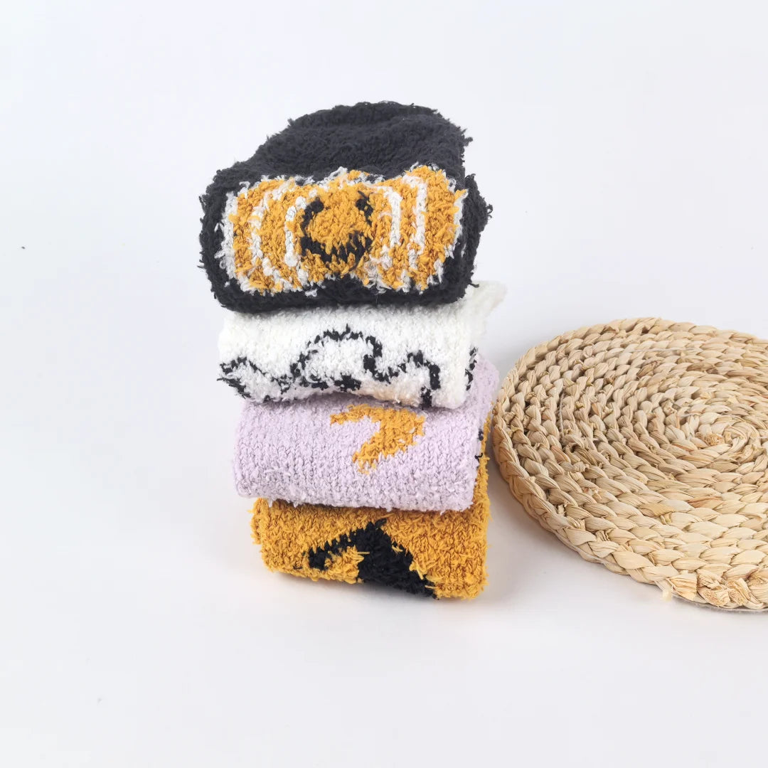 Halloween Pattern Coral Velvet Floor Socks Women Casual Knit