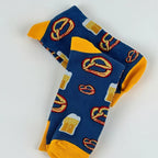 Cotton Blend Beer and Pretzel Print Crew Socks