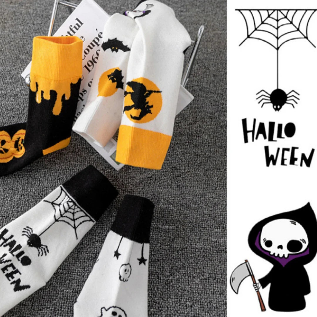Polyester Elastane Halloween Patterned Mid Calf Socks 5 Pack - 6