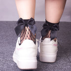 Polyester Nylon Fishnet Bow Ankle Socks