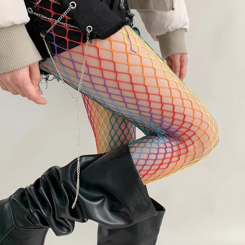 Rainbow Mesh Nylon Elastane Fishnet Tights - 3