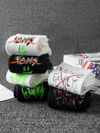 Polyester Elastane Mens Graffiti Crew Socks 10 Pairs