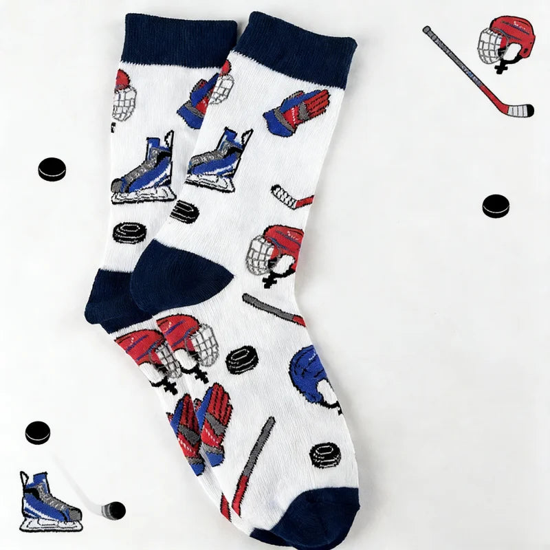 Polyester Blend Ice Hockey Pattern Mid Calf Socks