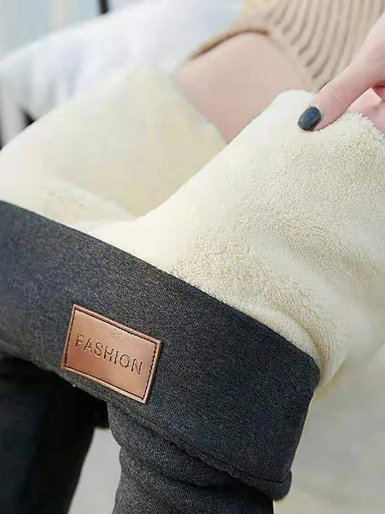 Polyester Lamb Fleece Thermal Leggings High Waist Winter Tights - 27
