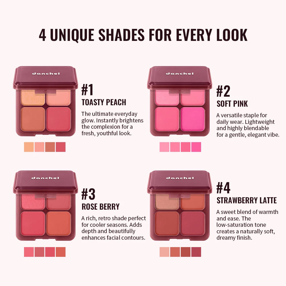 4 Shade Powder Blush Palette Matte and Shimmer Face Makeup - 3