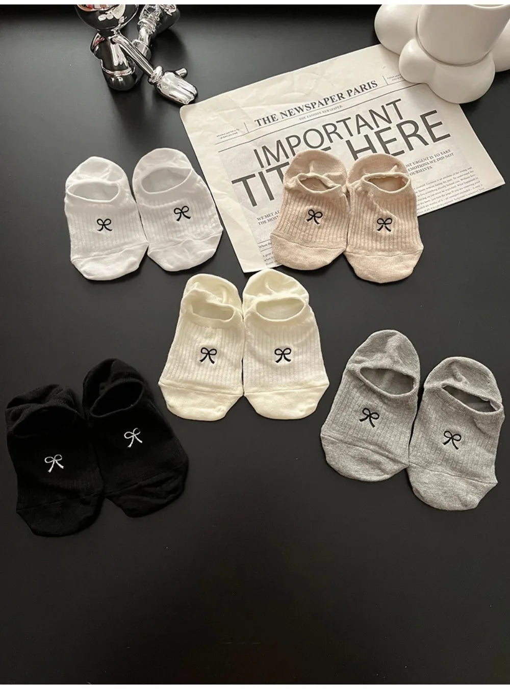 Cotton Polyester Invisible No Show Bow Socks - 8