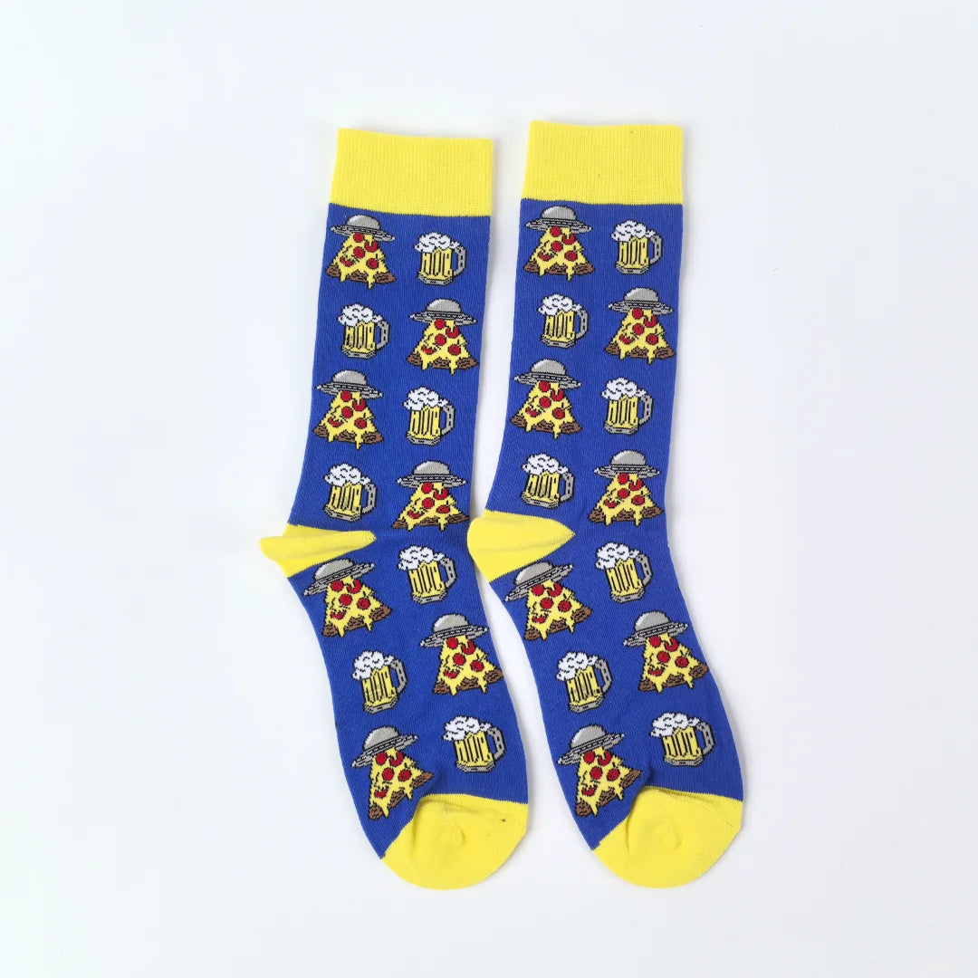 Polyester Elastane Printed Crew Socks for Men