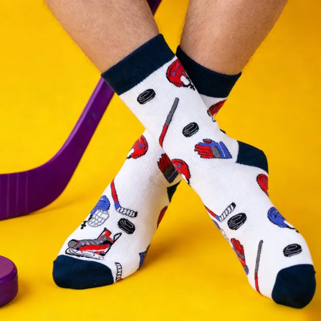 Polyester Elastane Ice Hockey Print Mid Calf Socks - 5