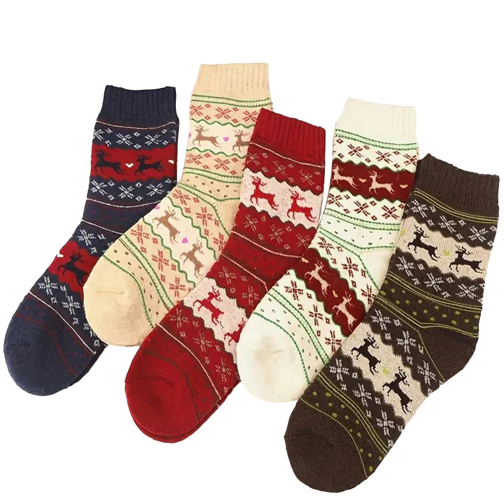 Polyester Elastane Blend Printed Mid Tube Winter Socks