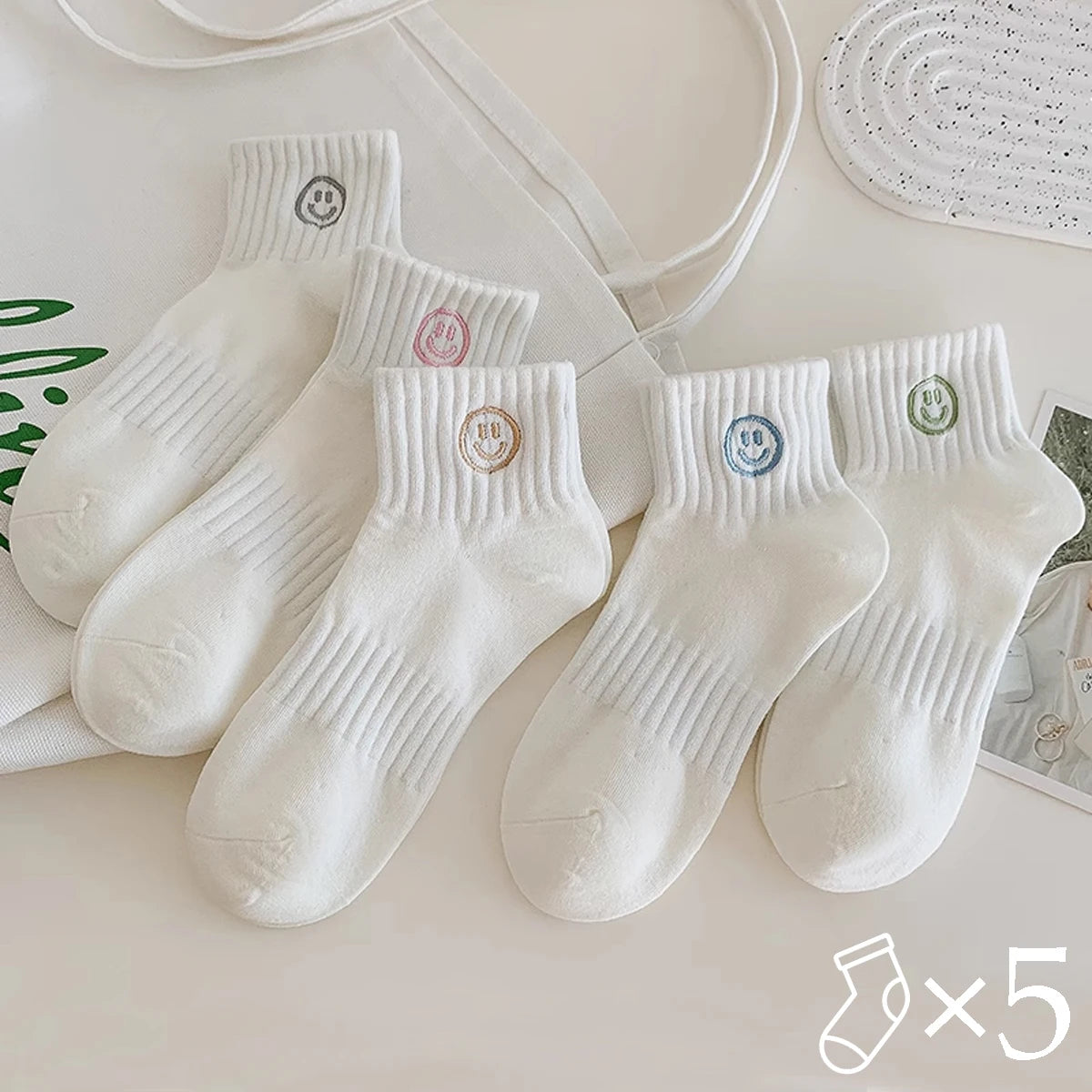 Polyester Elastane Smiling Face Ankle Socks