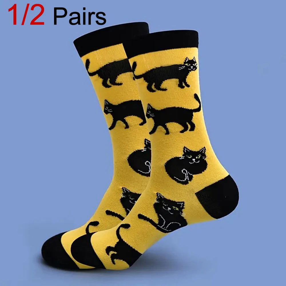 Cotton Cat Pattern Mid Tube Casual Socks