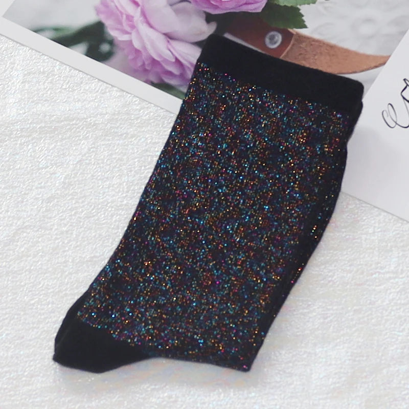 Cotton Blend Glitter Knit Women Casual Crew Socks - 31