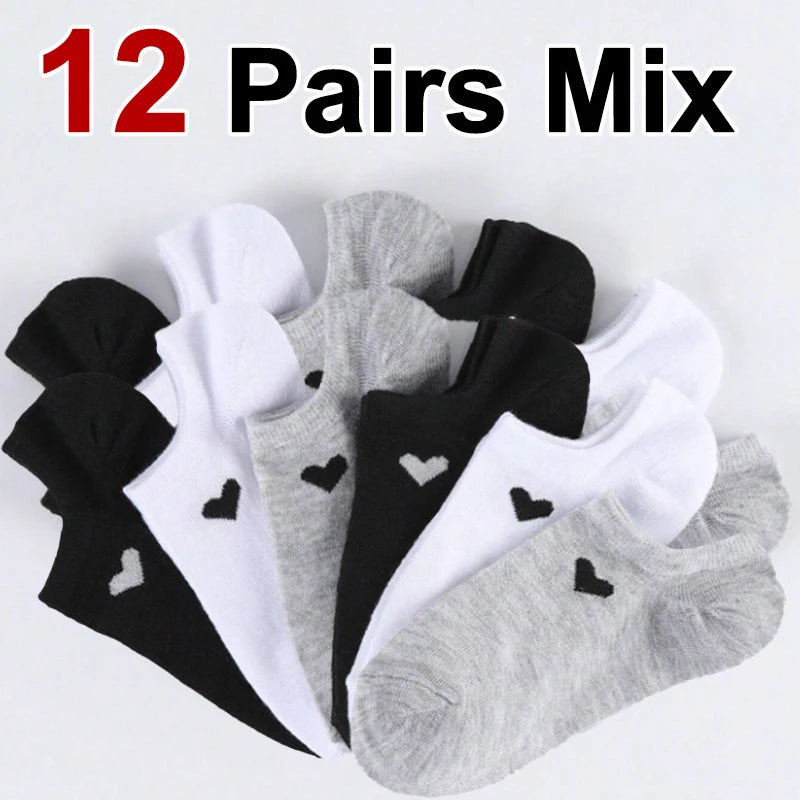 Polyester Elastane Low Cut Casual Heart Print Women Socks