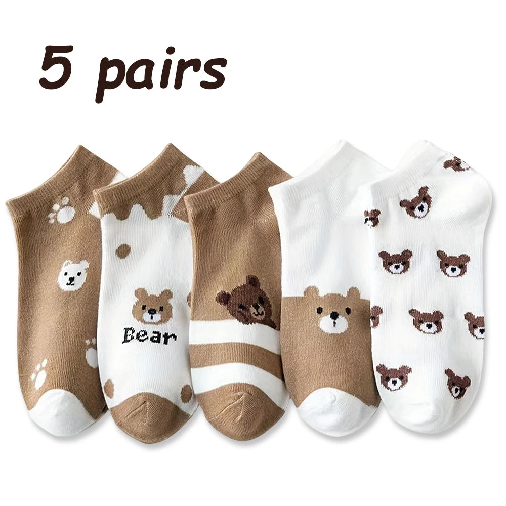 Polyester Elastane Cartoon Bear Pattern Ankle Socks