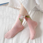 5 Pairs Women Floral Mid Tube Polyester Blend Casual Socks