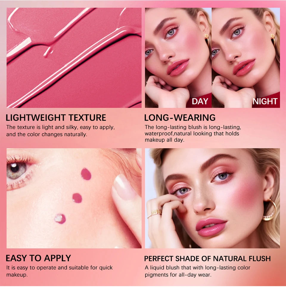 Liquid Blush Face Cheek Tint Waterproof Long Lasting Pigmented Makeup - 11