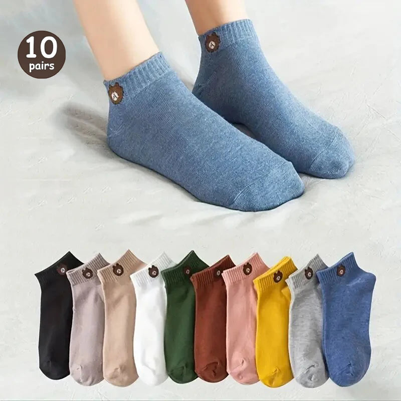 Polyester Elastane Teddy Bear Print Casual Ankle Socks for Women