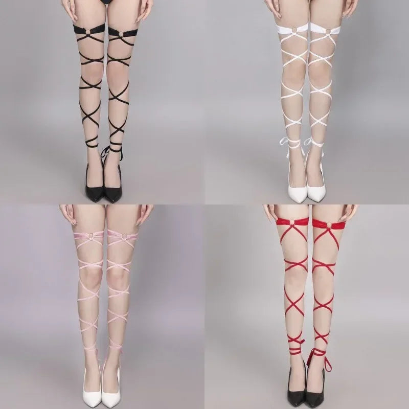 Elastic Nylon Bandage Cross Strap Tights