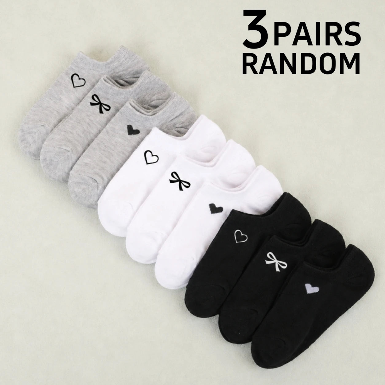 Womens Polyester Elastane Low Cut Heart Bow Ankle Socks 3 Pairs - 8