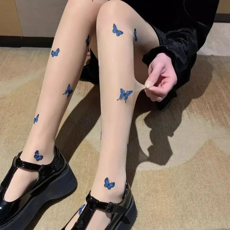 Butterfly Print Nylon Spandex Pantyhose Tights - 15