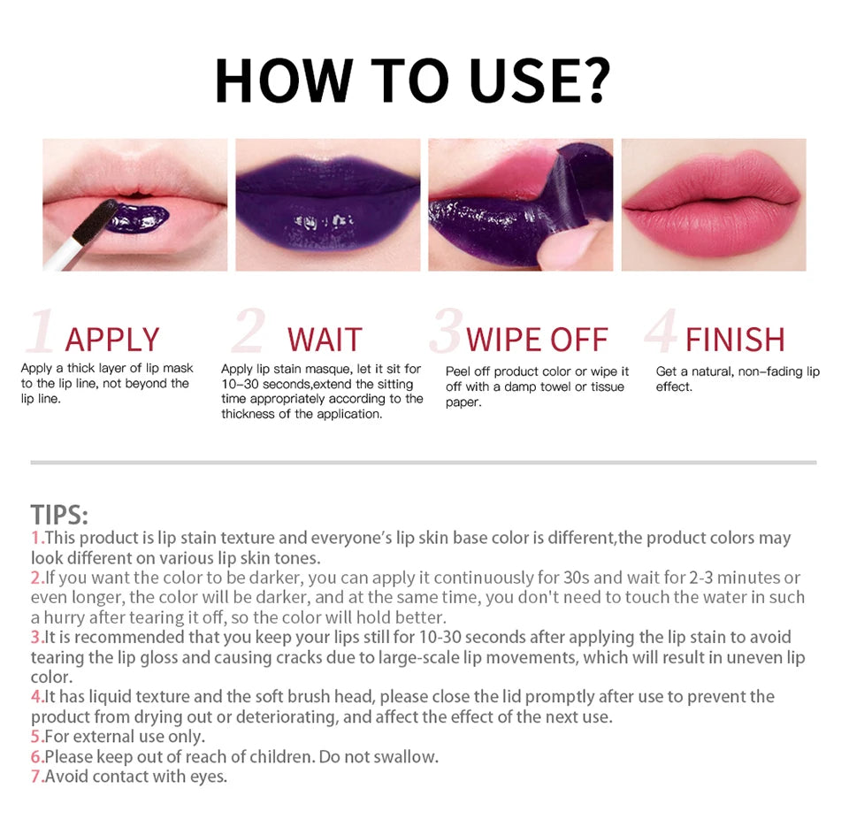 Peel Off Lip Stain Waterproof Long Lasting Tint - 15