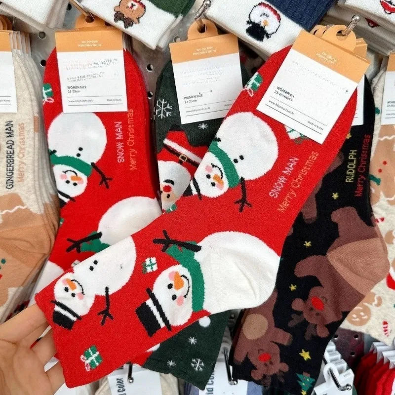 Cotton Christmas Pattern Mid Tube Socks