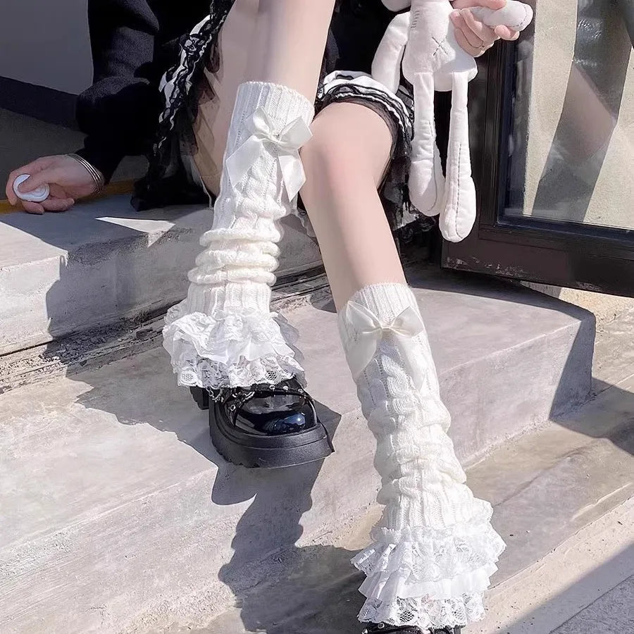 Polyester Elastane Bow Lolita Leg Warmers