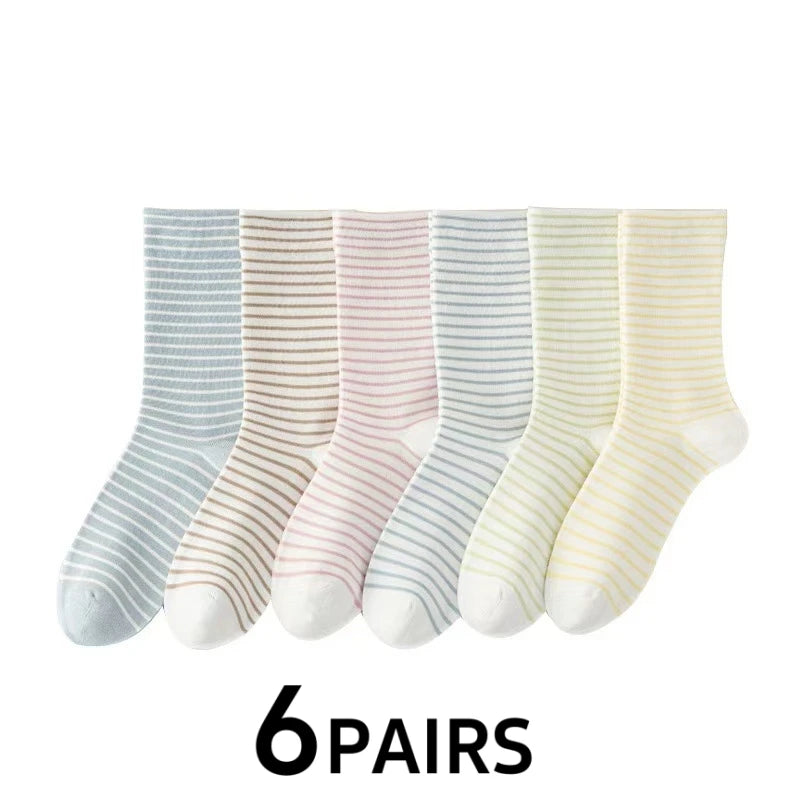 Polyester Elastane Striped Crew Socks - 6
