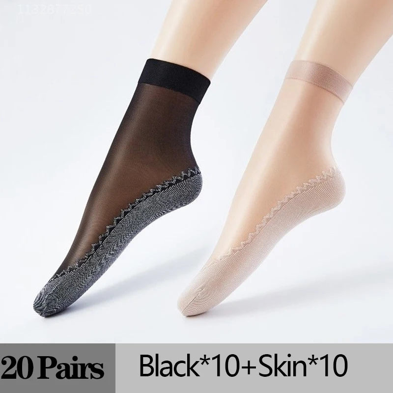 Thin Nylon Lace Transparent Socks Women Breathable Non Slip Cotton Bottom - 24