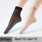 Thin Nylon Lace Transparent Socks Women Breathable Non Slip Cotton Bottom